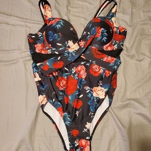 NWOT 2XL Shein Floral Print Mesh one piece suit